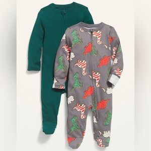 Old Navy Sugar Cookie & Green Sleep & Play One-Piece 2-Pack- 0-3M